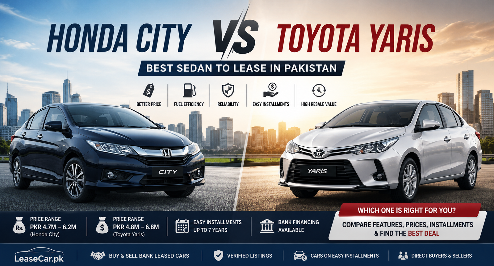 Honda City vs Toyota Yaris: Best Sedan to Lease in Pakistan