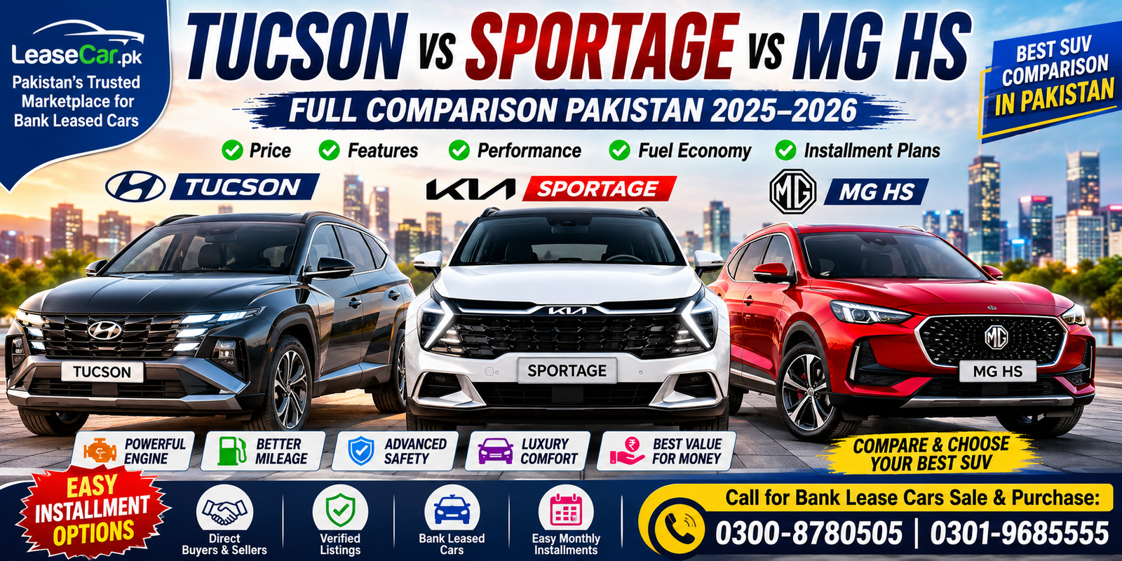 Tucson vs Sportage vs MG HS Pakistan 2025-2026: Price, Features, Installment Plans & Full Comparison 